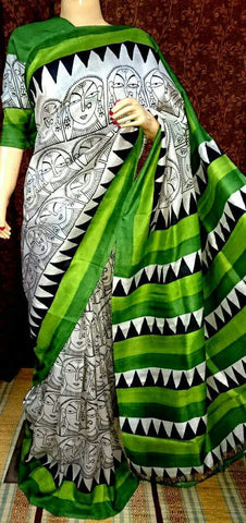 Black Acid Painting Bishnupuri Silk Sarees