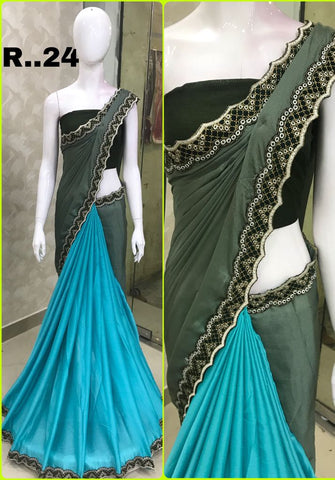 Beige & Sea Green Georgette Sarees