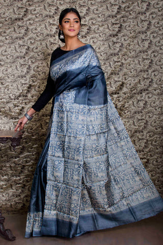 Black Acid Painting Bishnupuri Silk Sarees