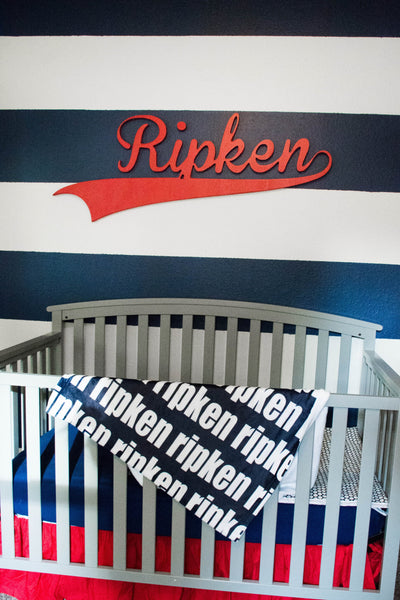 sports nursery crib baseball baby boy stripes name blanket