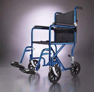 Excel Aluminum Transport Wheelchair - 19' Wide, Permanent, Full-Length Arms, Swing-Away, Detach