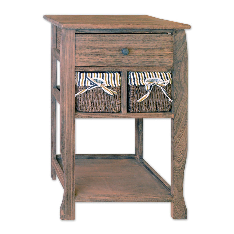 Wood Nightstand with 1 Drawer &amp; 2 Wicker Baskets - 26 