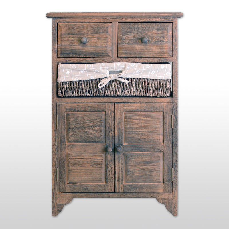 storage cabinet with 2 doors 2 drawers & 1 wicker basket - 27" tall