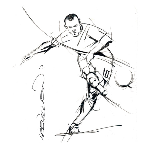 Action line drawing of a famous footballer
