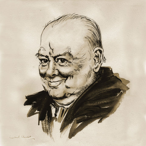 Pen and ink portrait of Sir Winston Churchill