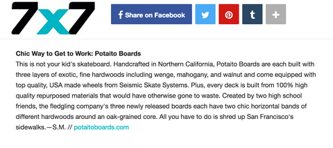 Potaito Boards Skateboard - Featured in 7x7 Bay Area