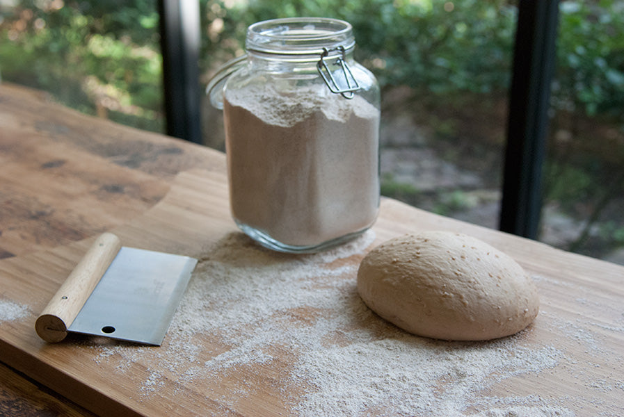 Whole Wheat Pizza Dough and Dough Scraper