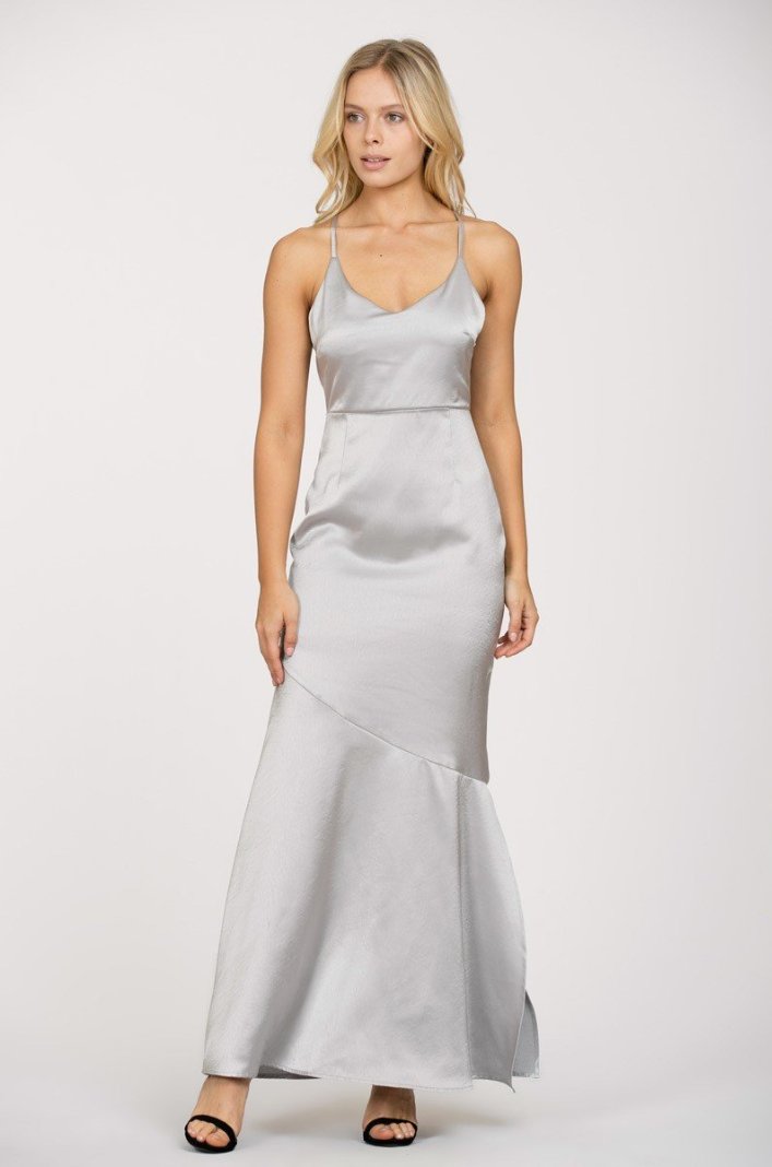 silver silk dress long