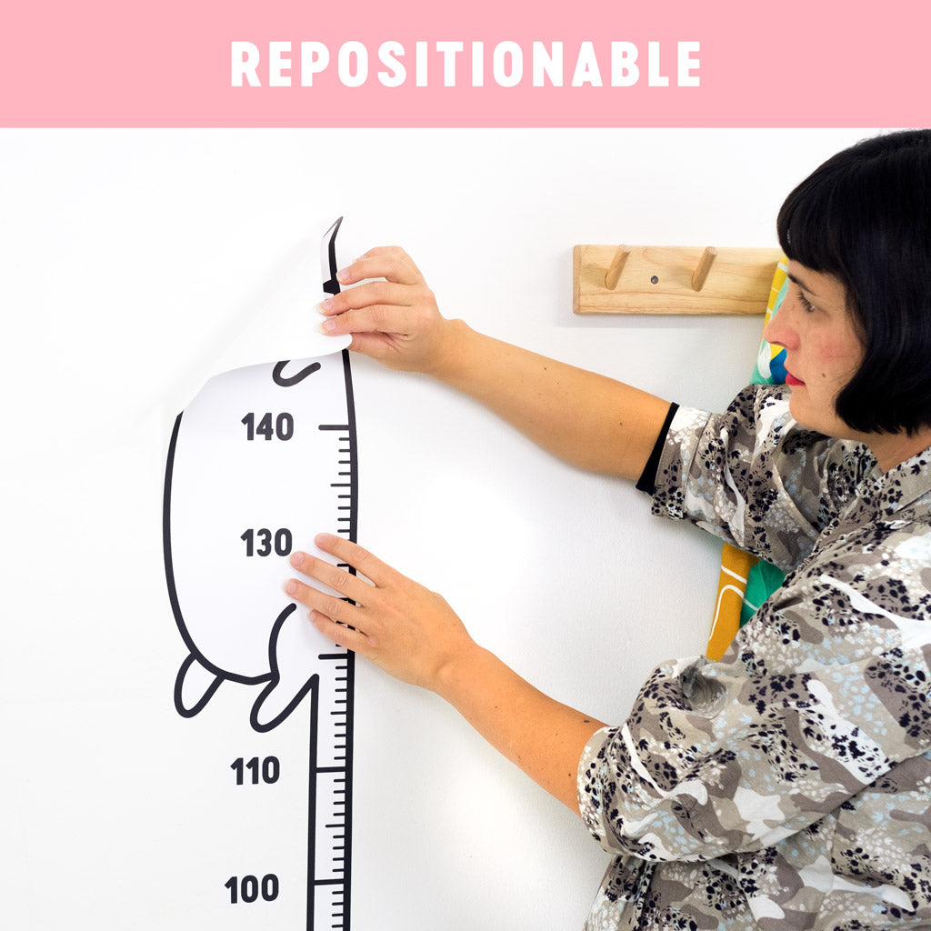 Repositionable height chart stickers for kids rooms