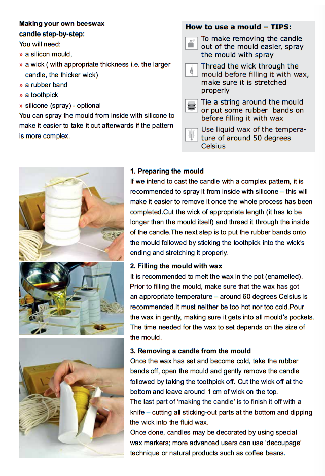 Making your own beeswax candle step by step on how to use a silicone mould, preparing, filling with wax and the proper way of inserting the wick for a long and steady burn