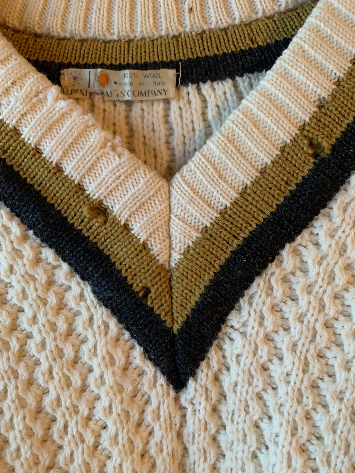 Italian Wool Cream V Neck Sweater (M)
