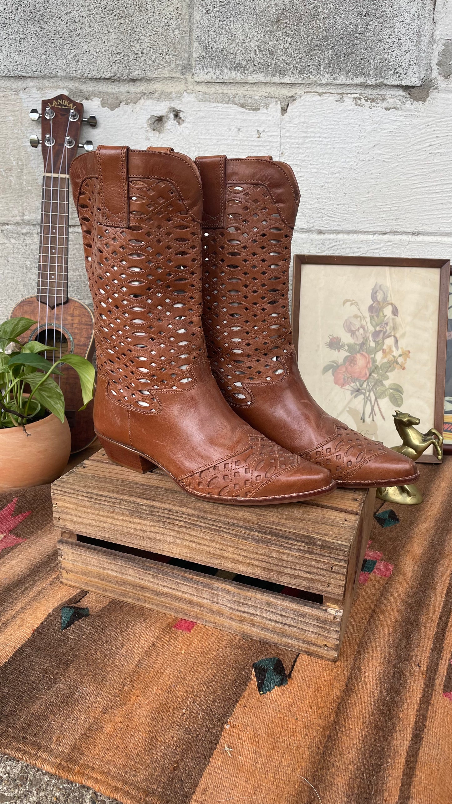 Brown Leather Cut Out Boots / women's 10