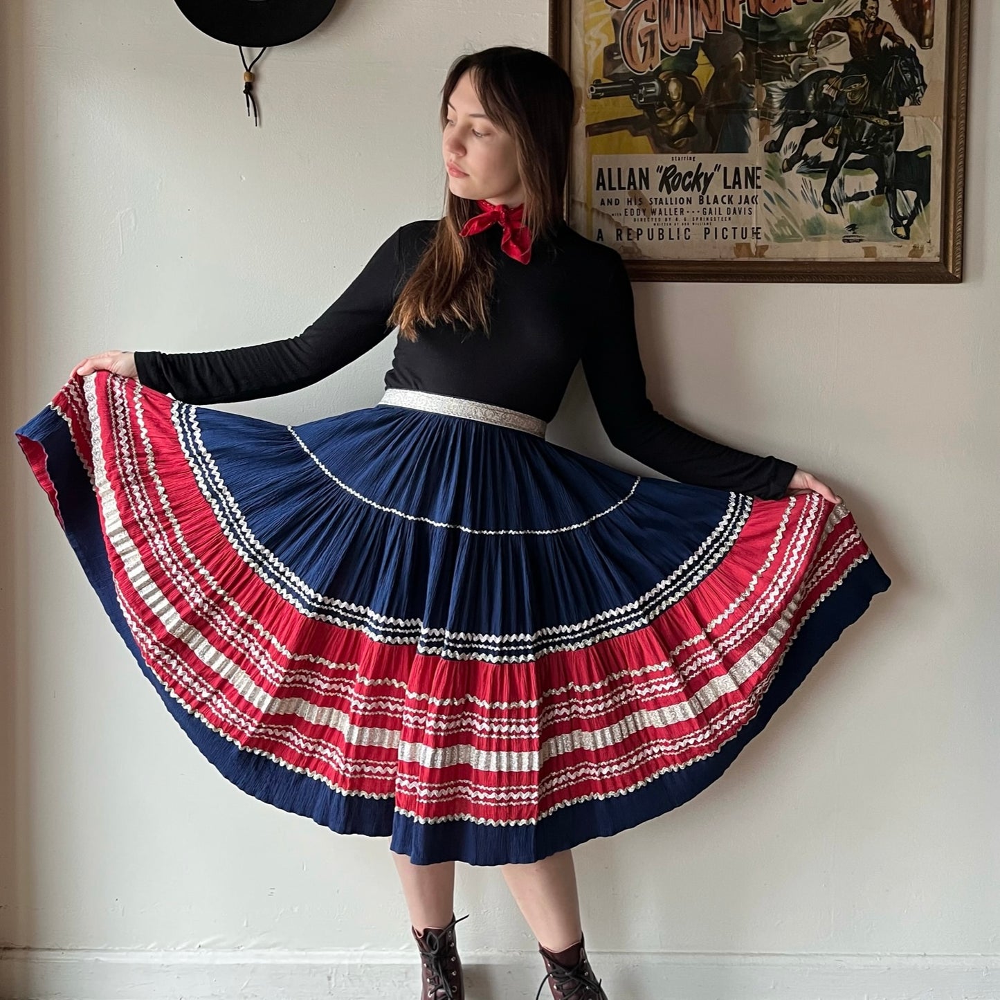 Vintage Red & Blue Western Square Dance Skirt (28”)