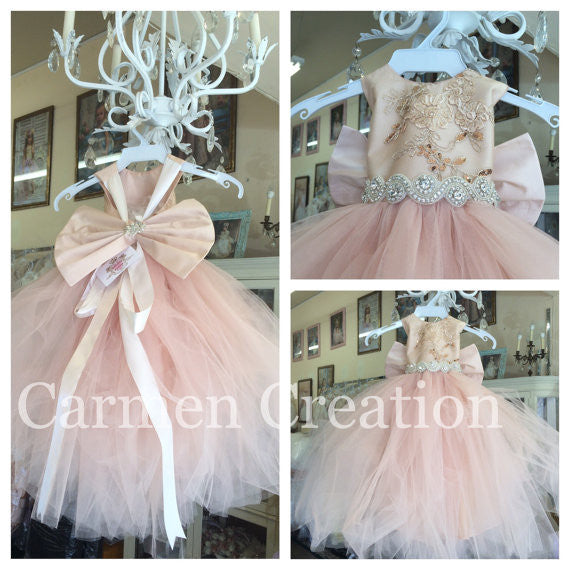 blush and gold flower girl dresses