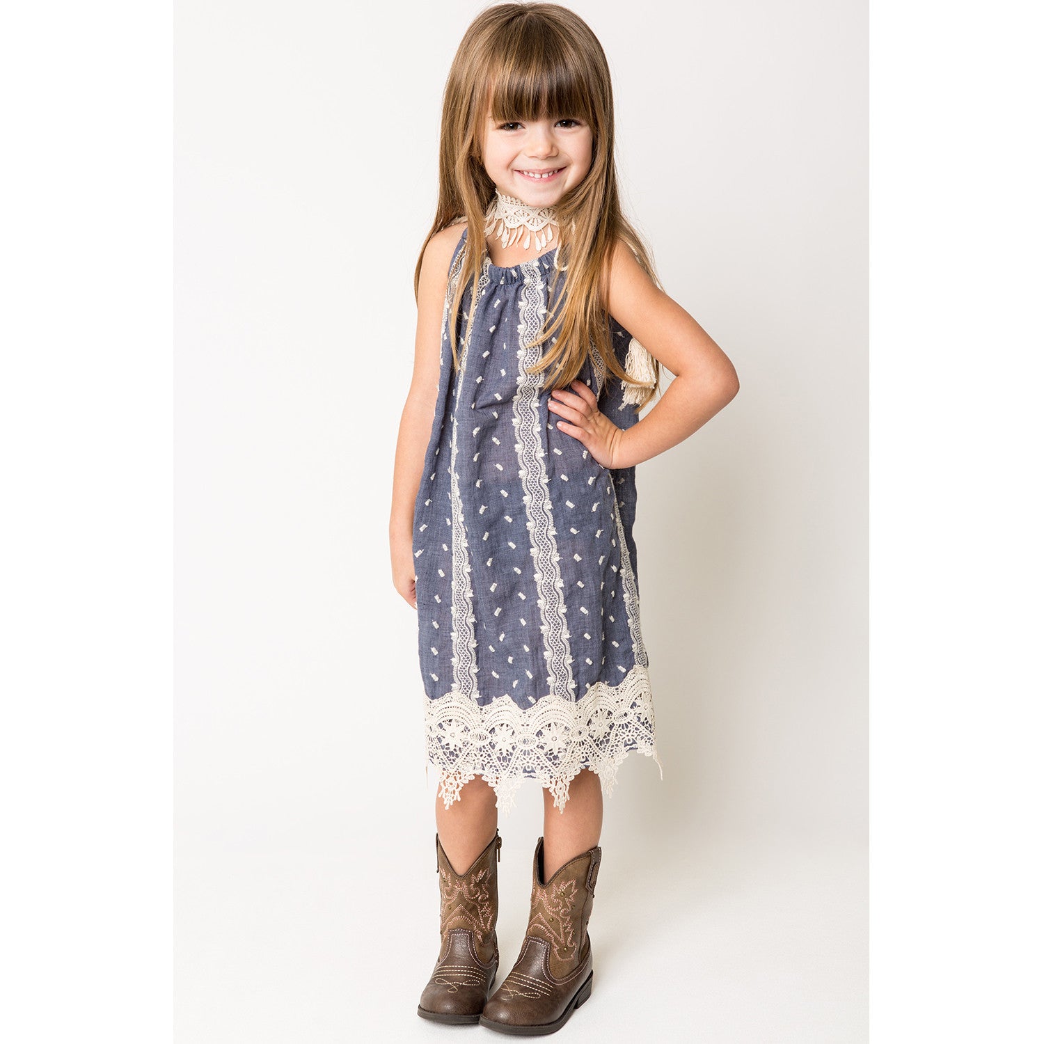Crochet Lace Trim Dress for Girls