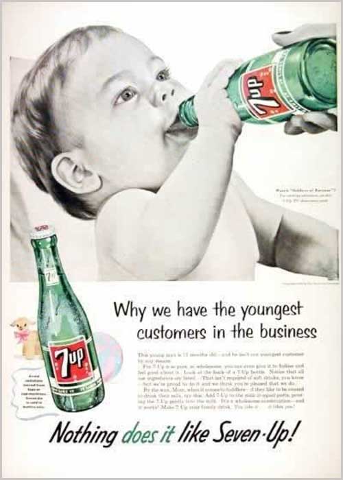 Baby drinking 7-up ad