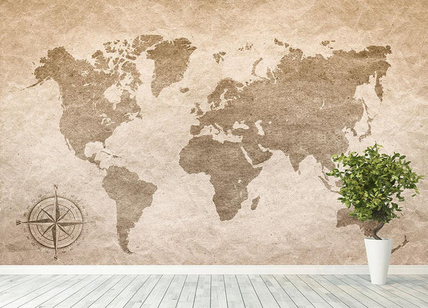 vintage paper with world map Wall Mural Wallpaper