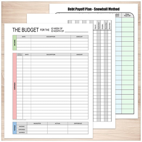 Financial BUNDLE: Budget Worksheet, Bill Payment, Debt Payoff Plan - Printable