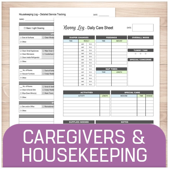 Caregivers, Housekeeping, and Pet forms online at Printable Planning