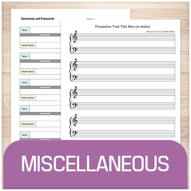 Miscellaneous Organization Pages - Printable Planning