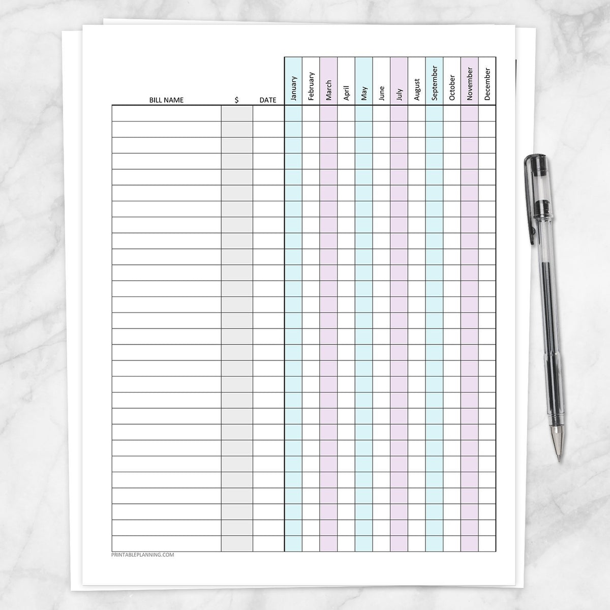 Bill Payment Tracker Log with Amount Column Turquoise Purple Full