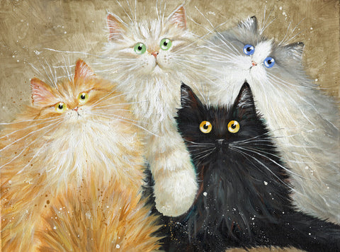 Puschi Schnuddi Fusslo Tazuma fluffy cats commission by Kim Haskins