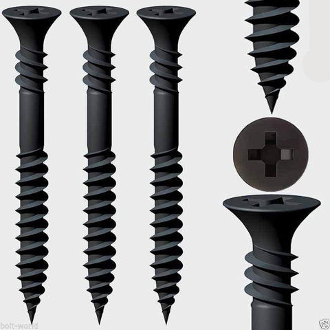 3.9mm x 38mm Reverse Drywall Screw PH2 - Reverse Thread Drywall / Wood Screws - Black Phosphate Finish, Pack of 1000