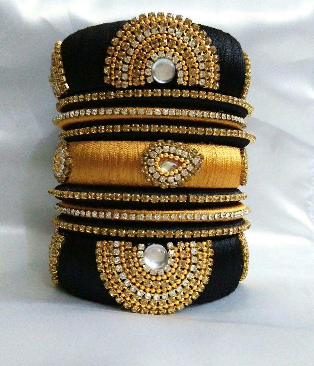 Black and Golden Silk Thread Bangles – Fashionous