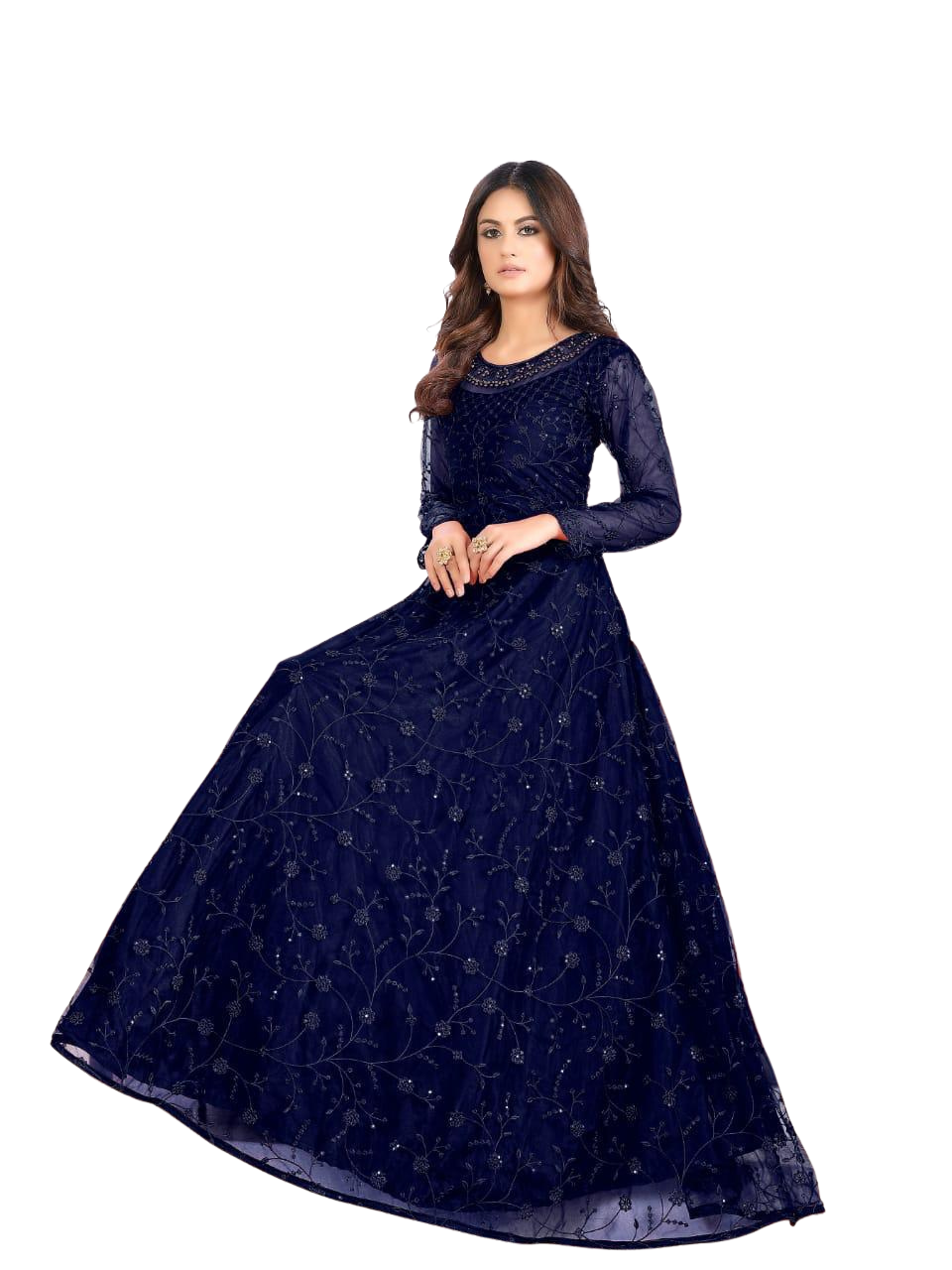 Dark Blue Twisha Semi-Stitched Gown – Fashionous