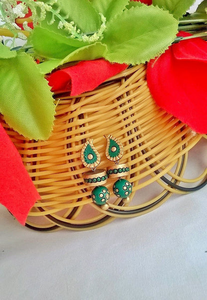 Green & Gold Mango Terracotta Earrings