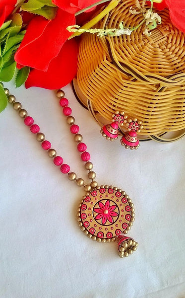 Pink Floral Terracotta Jewellery Set