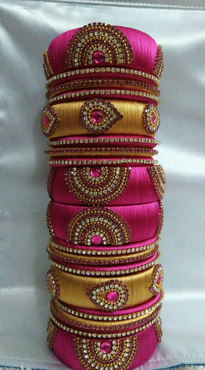 Pink and Golden Silk Thread Bangles – Fashionous