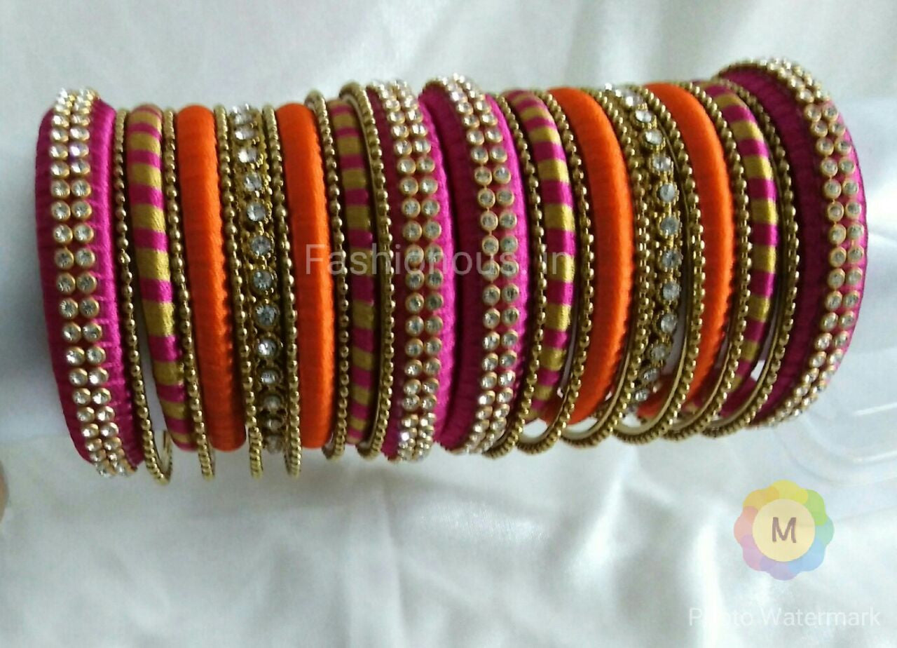 Pink and Orange Silk Thread Bangles – Fashionous