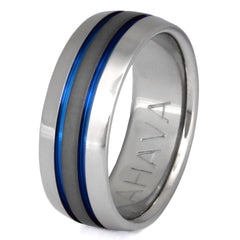 Thin Blue Line Titaniujm Ring