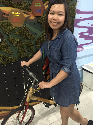 Me (Gelaine) admiring the Bambike, a socially responsible bamboo-made bike that is proudly made in the Philippines.