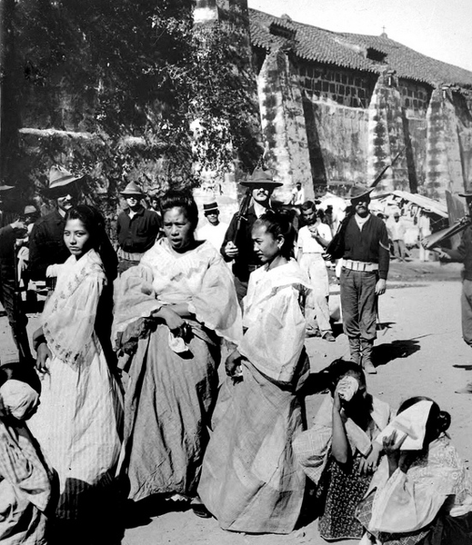 Embroiderers in Old Manila with American troops in 1899