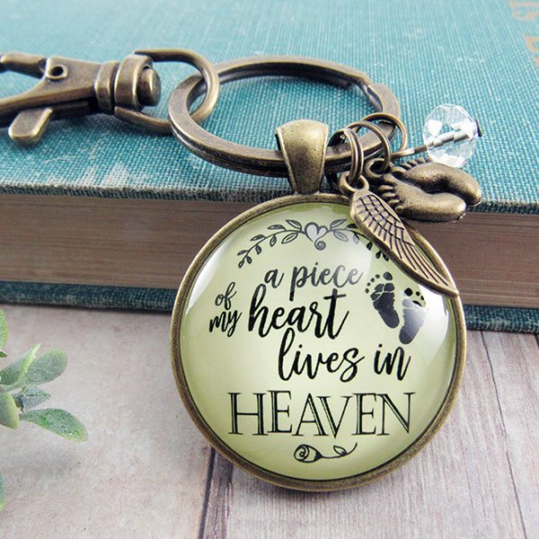Purse Charm Fashion Keyring A Piece Of My Heart Lives In Heaven 