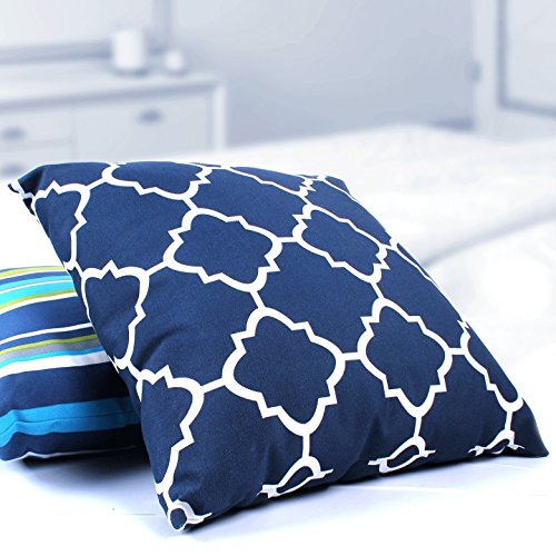 Emvency Throw Pillow Cover Modern Gray Navy Blue White Moroccan Quatrefoil Lattice Decorative Pillow Case Home Decor Square 18 x 18 Inch Pillowcase