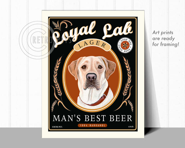 Labrador Retriever Art &quot;Man&#39;s Best Beer&quot; Art Print by Krista Brooks – Retro Pets Art