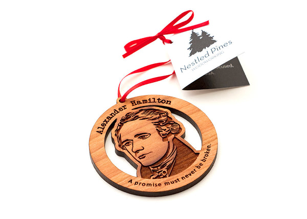 Alexander Hamilton Wood Ornament from Nestled Pines Woodworking