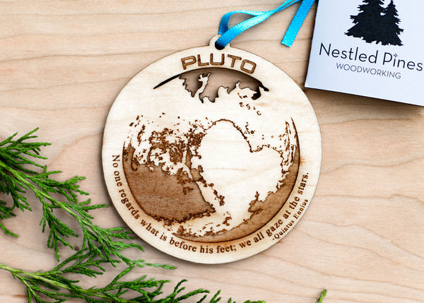 pluto dwarf planet wood ornament