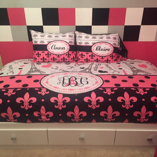 Daybed I Love Paris And Fleur De Lis Bedding With 2 Or 3