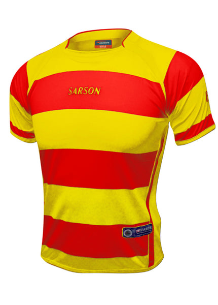 red and yellow soccer jersey