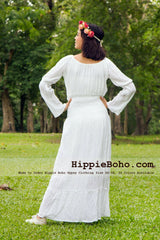 No.453 - Size XS,S,M,L,1X,2X,3X,4X,5X,6X and 7X Hippie Boho Gypsy Wedding Plus Size White Cotton Long Sleeve Maxi Dress Clothing