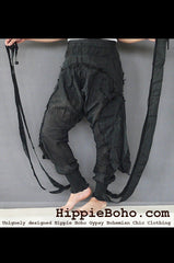 No.520 - Size M,L,XL Handmade Luxurious Black Mixed Silk Swirl Funky Long Harem Pants Trousers Hippie Boho Gypsy