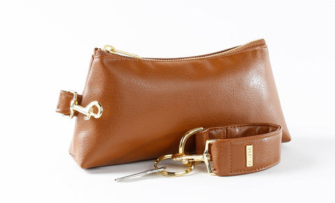 brown keyp-it set of clutch purse and keyper key ring bracelet 