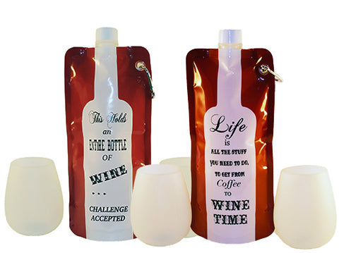 Two portable wine bags and cups