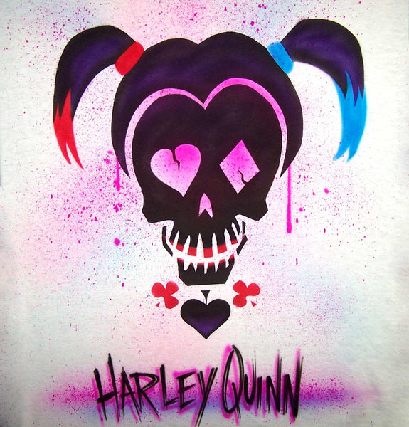 Airbrushed Harley Quinn Suicide Squad Skull Custom Tee or Sweatshirt