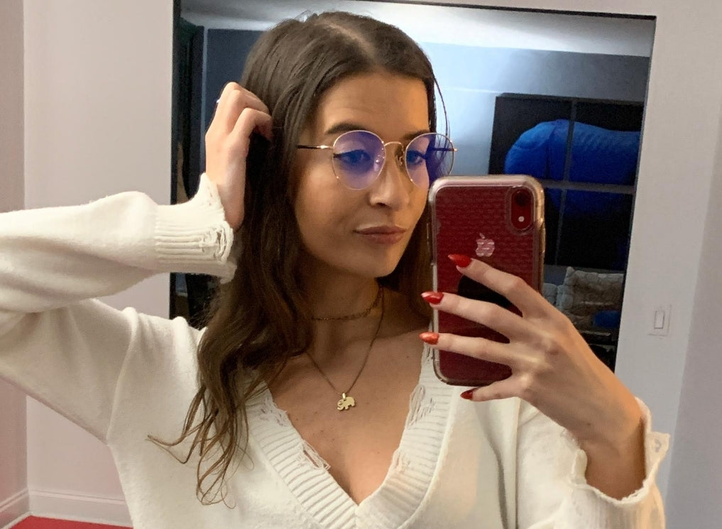 ashley uzer flaunting her new Umizato blue blockers