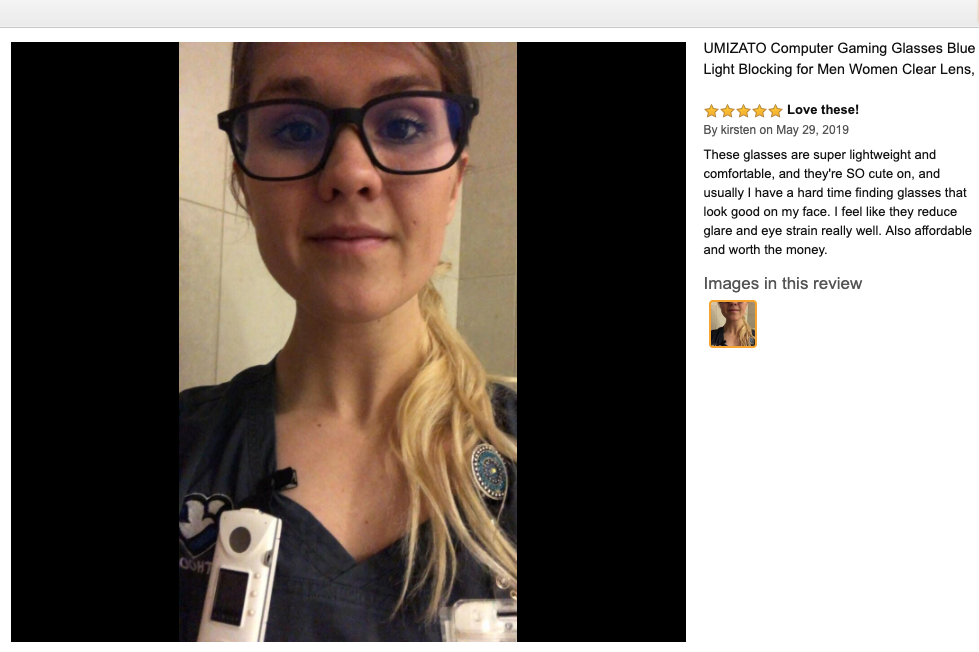 Umizato customer review testimonial bought on amazon blue light blocking and filtering computer glasses